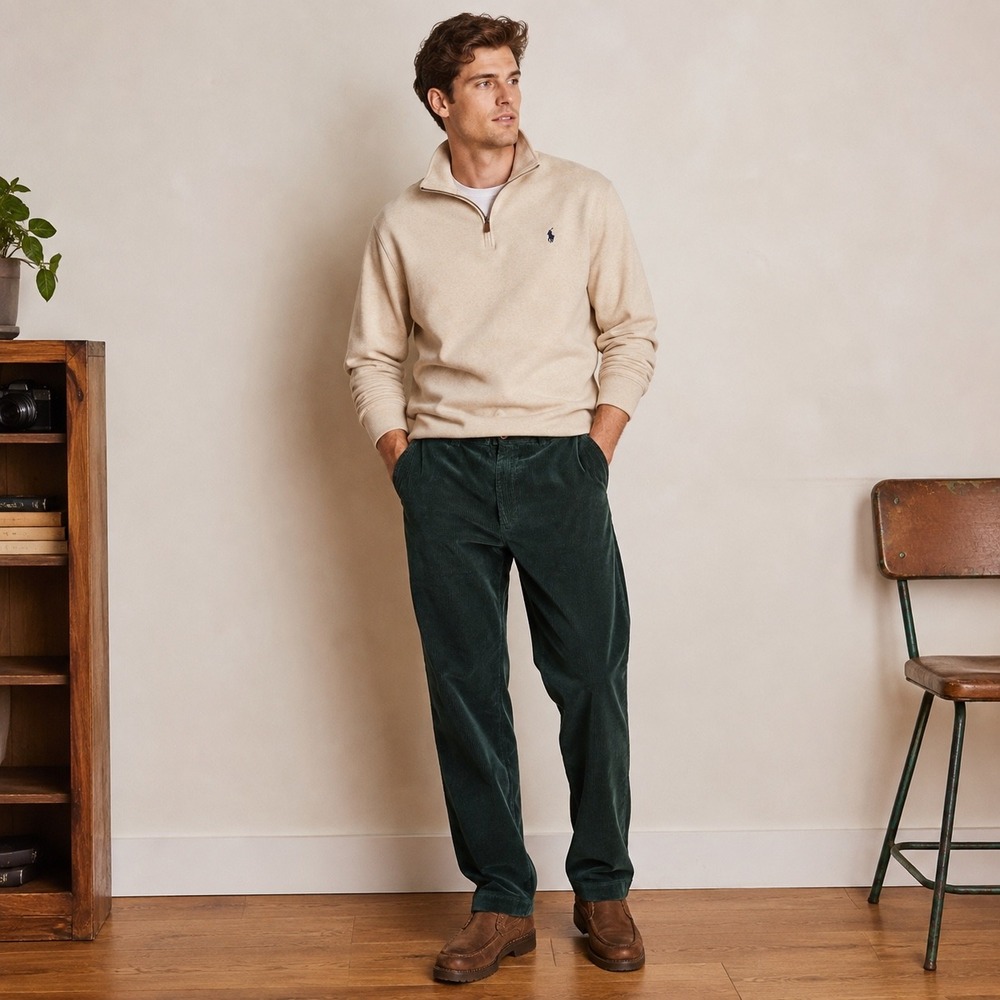 Vtg Polo Ralph Lauren Preston Wide Wale Corduroy Pants 36x32 Forest Green Preppy